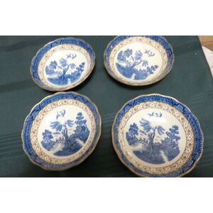 Antique  set of 4 Booths Real Old Willow  Gold Trim 5.25” fruit/dessert bowls
